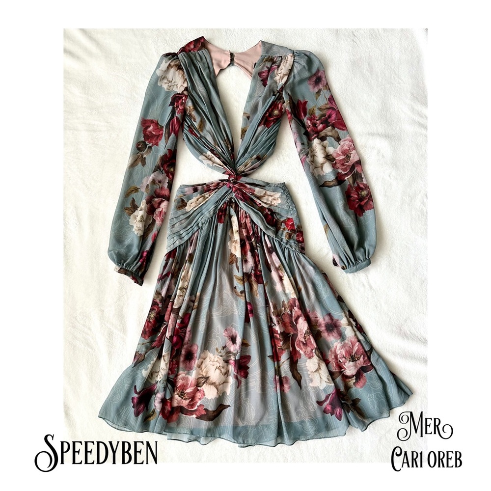 PatBo Peony Print Cutout Midi Dress Size 2 - Picture 3 of 16